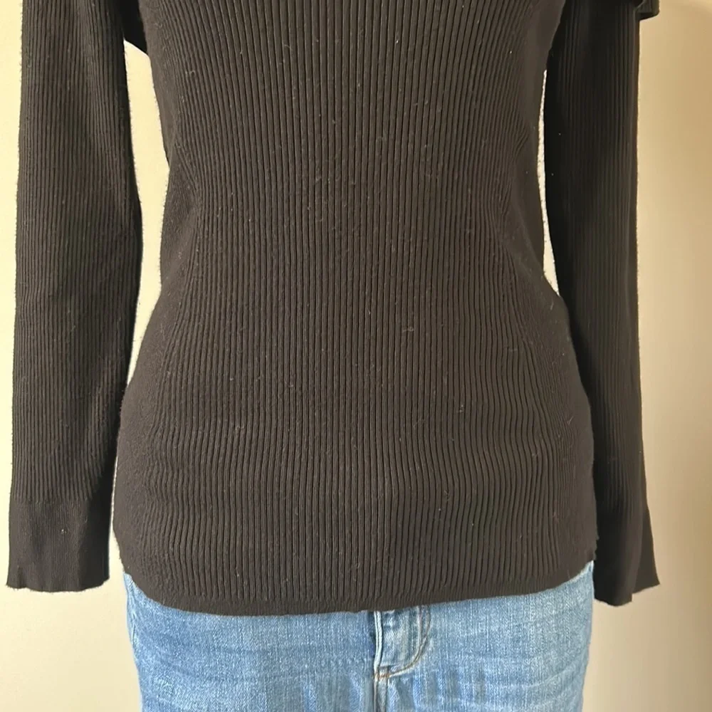 White House Black Market Bow Back Sweater Black Long Sleeve Keyhole Sz S - Picture 6 of 12